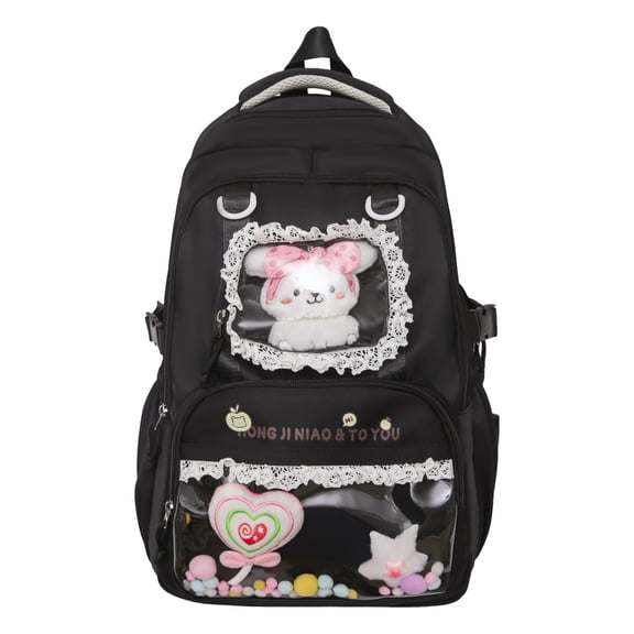 School Backpack with Transparent Compartment, Lightweight Spacious Backpack, Multi-Layer Loptop Backpack for Travel Shopping, Black