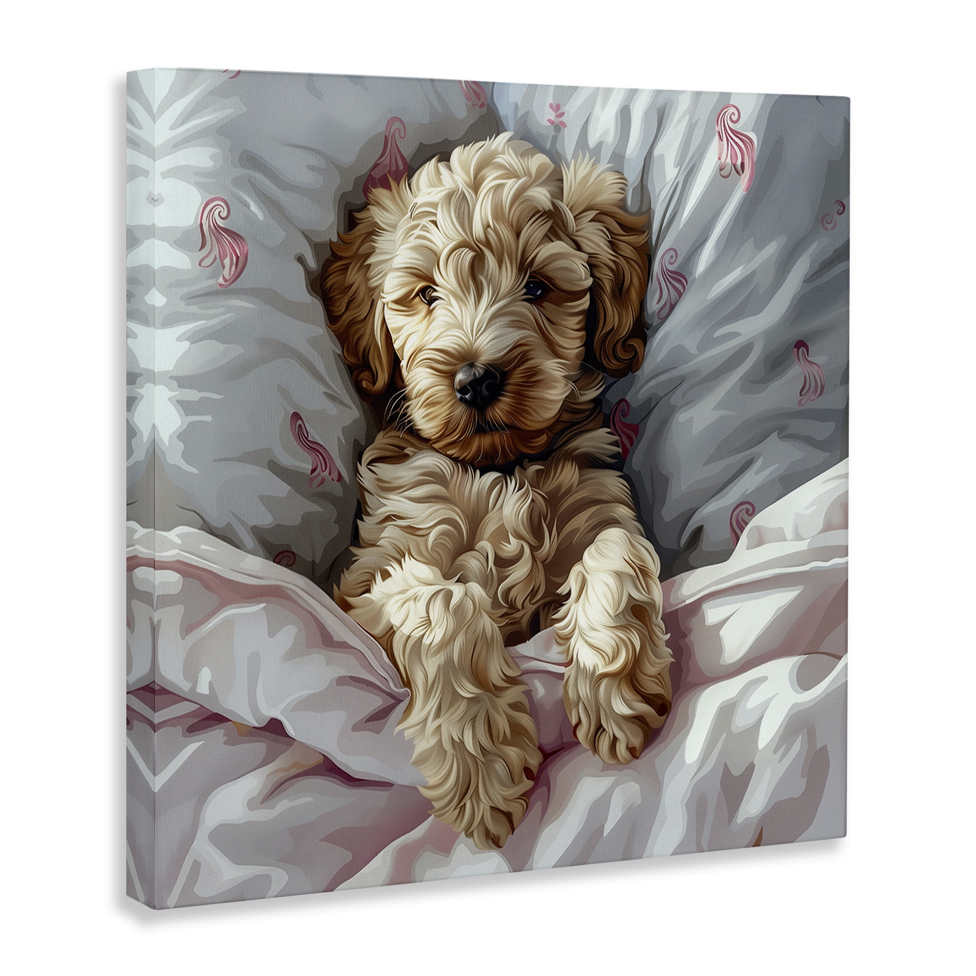 Stupell Industries Nap Time Cuddling Labradoodle Animals Painting Wrapped Canvas Art Print Wall Art, 24 x 24
