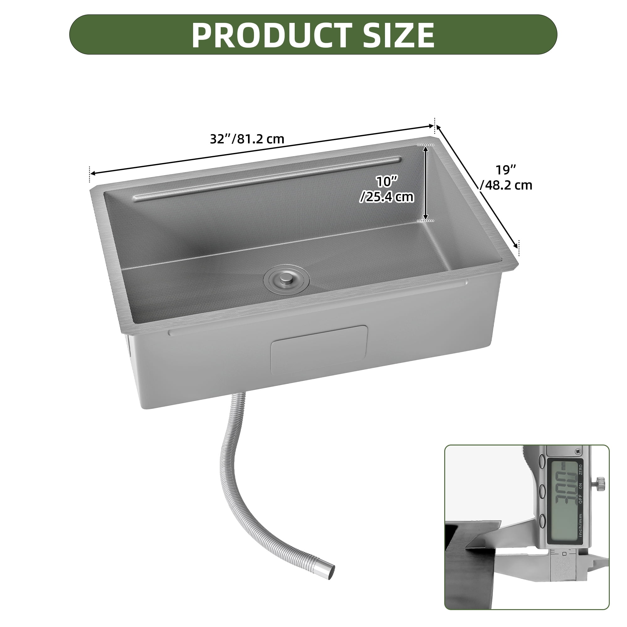 Uforic 32" Undermount Kitchen Sink Workstation, 304 Stainless Steel, Single Bowl, Honeycomb, Silver