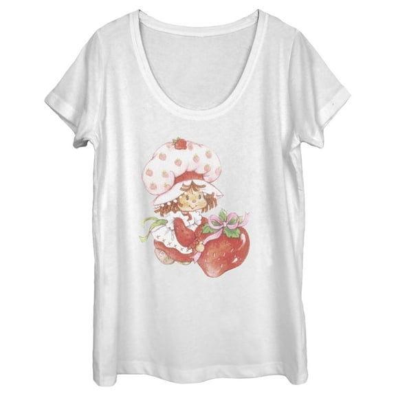 Women's Strawberry Shortcake Watercolor Cute Berry  Scoop Neck