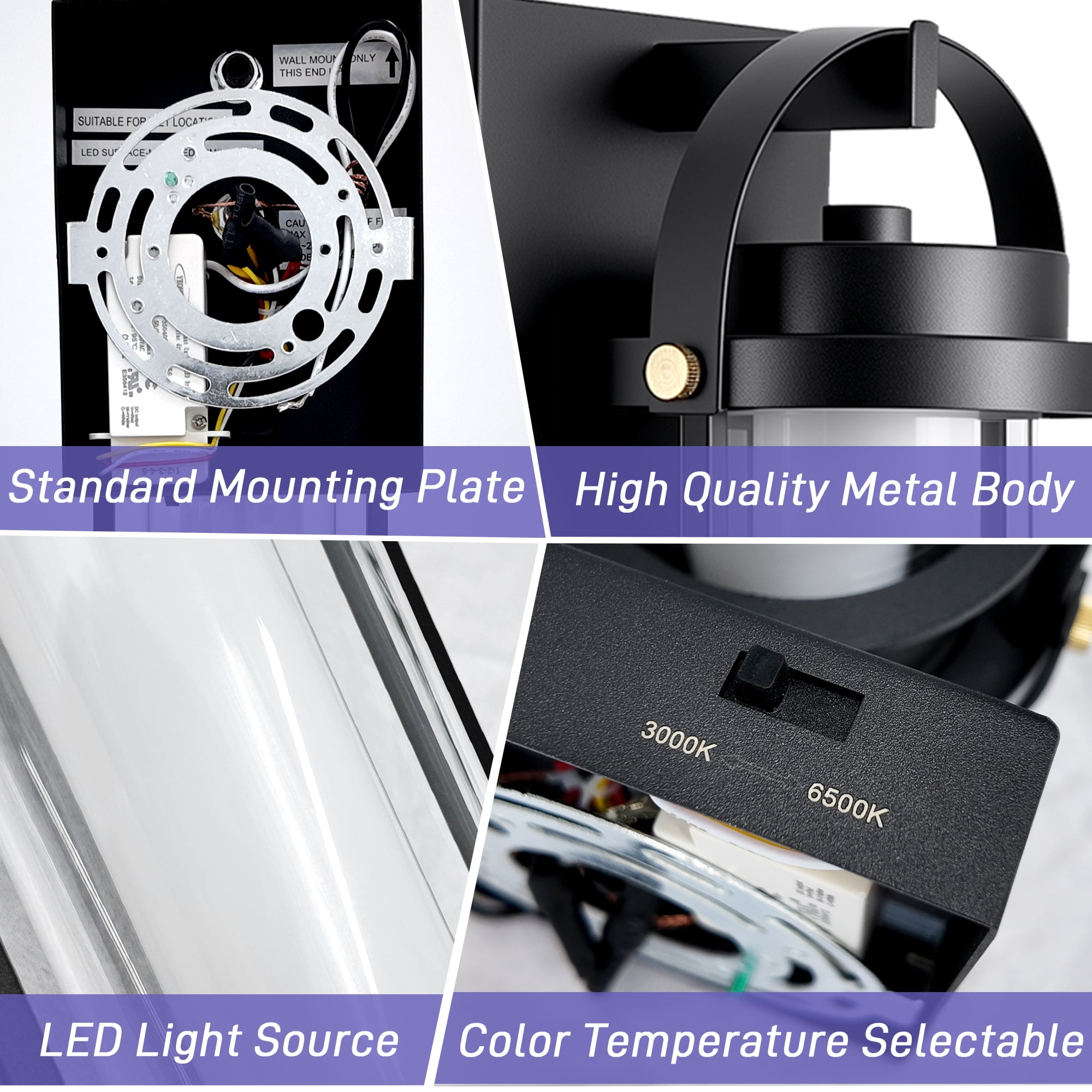GCGAFUL 2-Pack LED Outdoor Wall Sconce, 15 in.Black Modern Exterior Light Fixture, Integrated Waterproof Hardwired Cylinder Lantern for Patio Garage Front Door Entryway