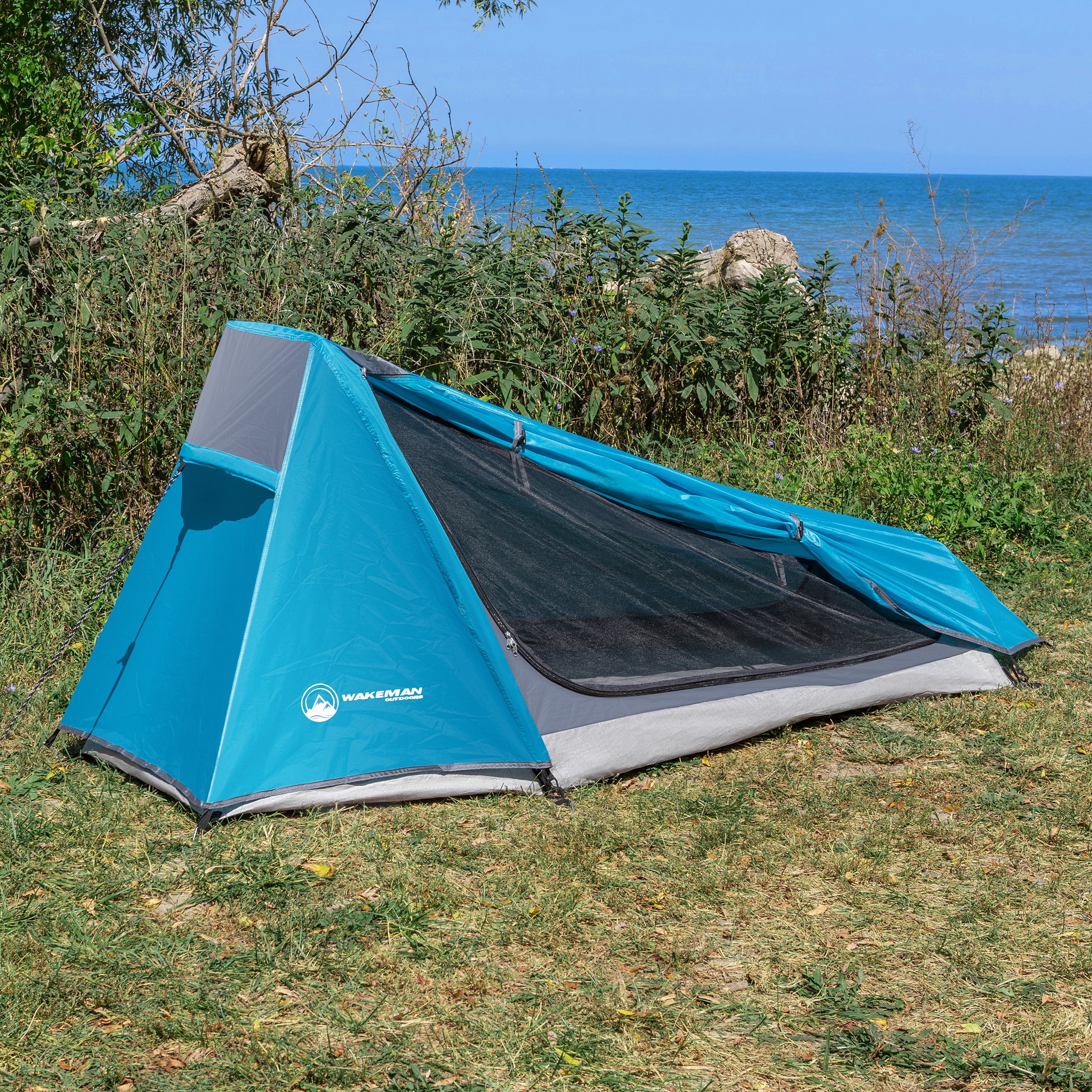 Wakeman Outdoors Single Person Tent - Ultralight 1 Person Camping Tent with Rainfly and Bag, Blue