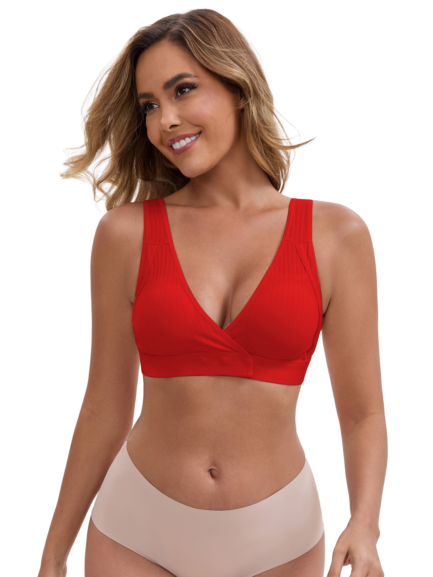 DARING DIVA Front Closure Nursing Bra Crossover Ribbed Bralette XL Red