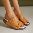 thumbnail image 4 of HomeDM Women's Wedge Sandals Summer Flatform Comfort Plantar Slip On Sandals for Beach Travel, Brown Size 5.5, 4 of 9