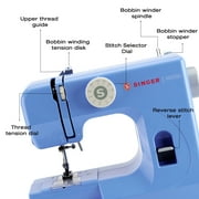 SINGER® M1000 Lightweight & Portable Sewing Machine + Accessories. 4 Built-In Stitches deliver 32 Stitch Applications | LED Light & Top drop-in bobbin for Hems | Great for Mending - Blue