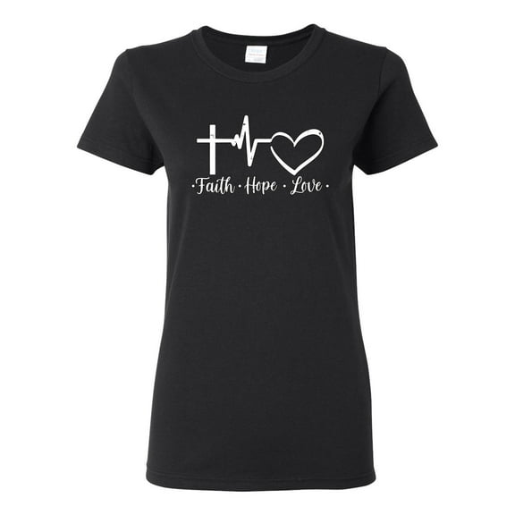 Wild Bobby, Faith.Hope.Love Heart Beat, Inspirational/Christian, Women Graphic Tee, Black, Small
