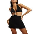 thumbnail image 2 of Femmes Été Coupe Slim Robe Strass Patchwork V-Cou Cravate Licol Taille Mini Robe, 2 of 9
