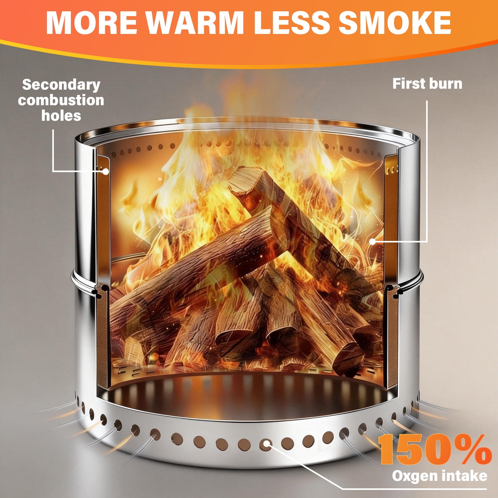 TATAANTY 20" Fire Pit for Camping Smokeless, Collapsible Stainless Steel Heater with Bag