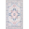 thumbnail image 5 of 3x5 Retro Floral Medallion Area Rug -Bedroom Rug Soft Throw Printed Bathroom Kitchen Entry Foyer Mat, Vintage Non-Slip Washable Carpet for Front Door Laundry Room Bath Office-PinkBlue, 5 of 9