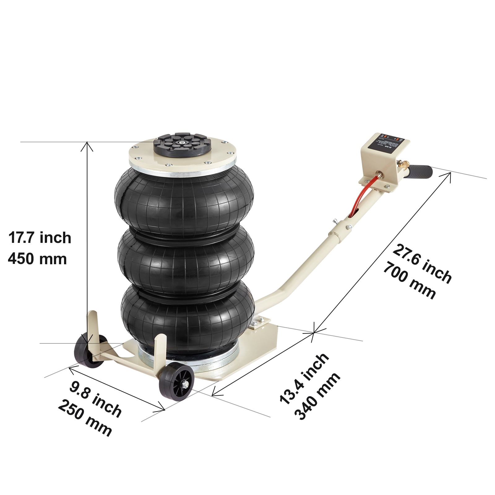 KFFKFF Air Jack, 3 Ton/6600 lbs Triple Bag Air Jack, Airbag Jack with Six Steel Pipes, Lift up to 17.7 inch/450 mm, 3-5 s Fast Lifting Pneumatic Jack, with Long Handles for Car, Garage, Repair