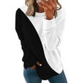 thumbnail image 3 of BLVB Womens Crewneck Sweatshirts Trendy Fall Long Sleeve Loose Pullover Dressy Casual Ladies Color Block Blouse White A3, 3 of 6