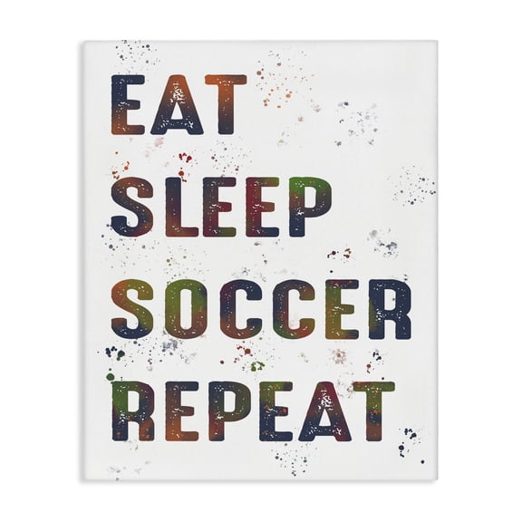 Stupell Industries Eat Sleep Soccer Repeat Quotes and Sayings Painting Wrapped Canvas Canvas Art Print Wall Art, 16 x 20