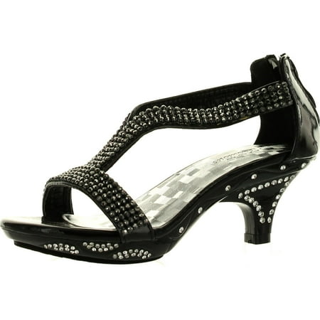 

Fabulous Girls Lety-73K Fashion Rhinestone T-Strap Platform Dress Heel Sandals Black 11
