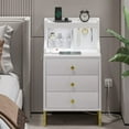 Modern White Nightstand with LED Sensor Light & Charging Station