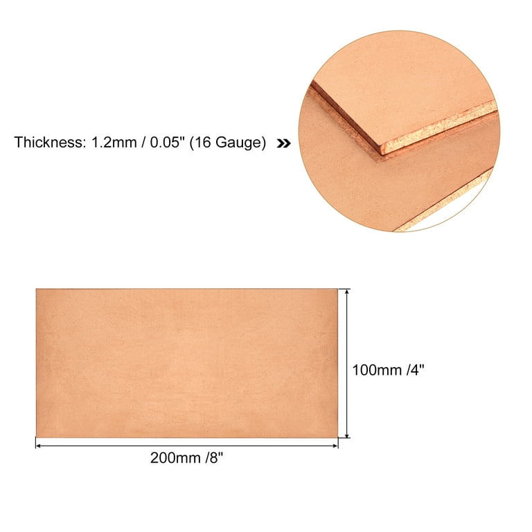 Pure Copper Sheet, 8 x 4 x 0.05 16 Gauge T2 Copper Metal Plate for Crafts,  Electrical Repairs 