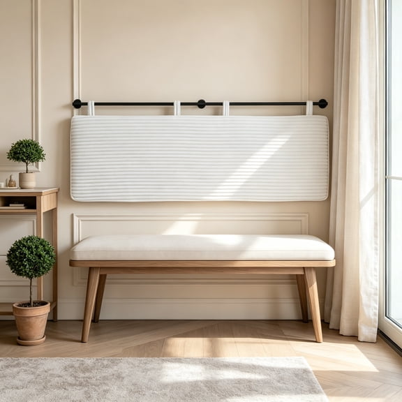 Queen Headboard Only, Wall Mounted Hanging Upholstered, Modern Vertical Channel Design of Fine Flannel, Elegant Beige Fluted, Queen Size