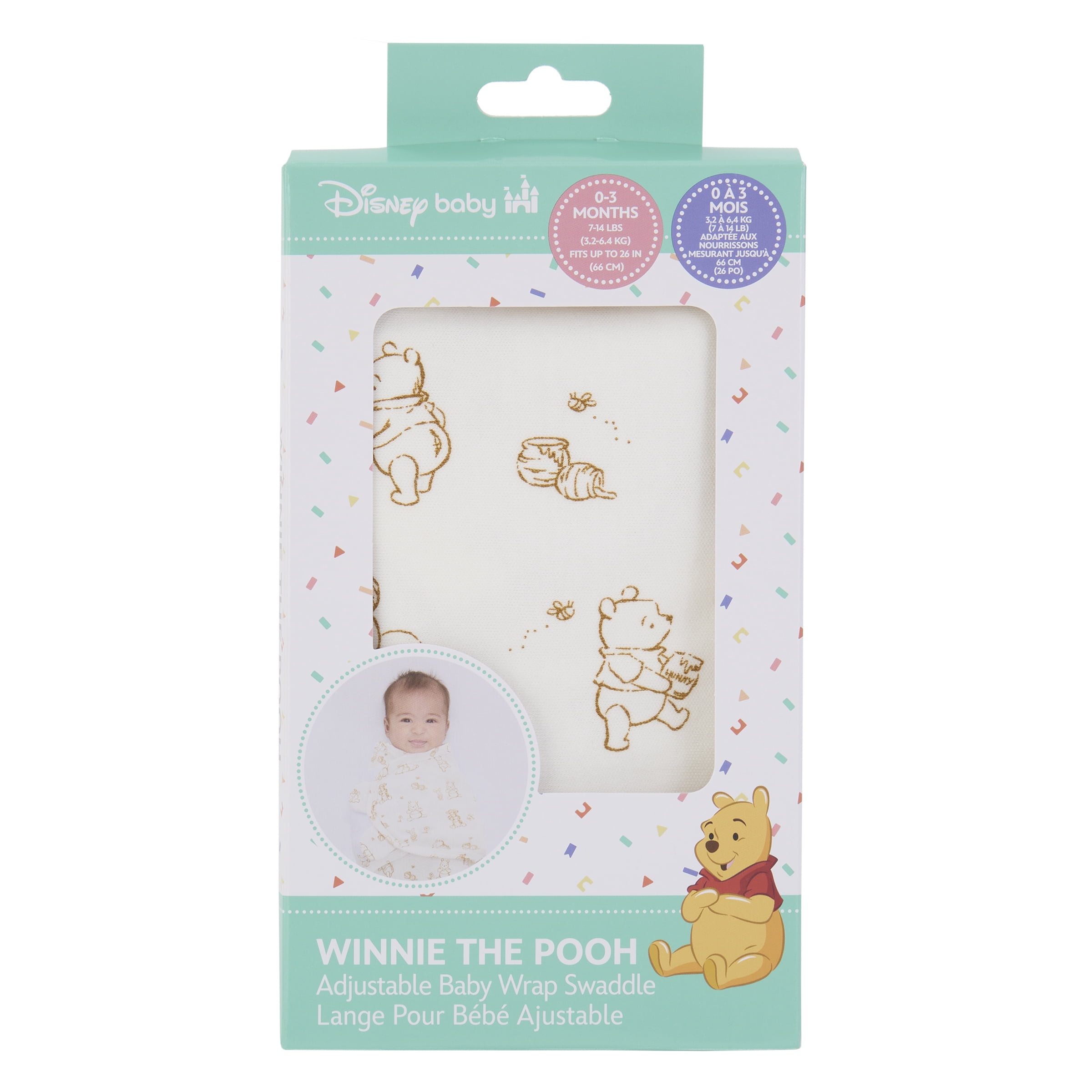Disney Winnie the Pooh Adjustable Swaddle Wrap, Ivory, Brown, Infant Unisex, Cotton
