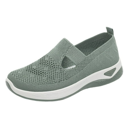 

Zizocwa Slip On Loafer Sneakers for Women Knit Mesh Walking Flat Casual Shoes Non Slip Lightweight Casual Breathable Work Shoes Wide Green Size8