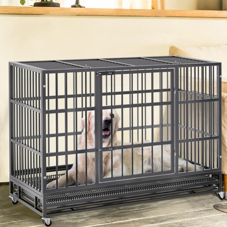 Waleaf 38 Inch Double Door Heavy Duty Dog Crate with Wheels Large Pet Kennel with Removable Tray for Indoor and Outdoor Walmart