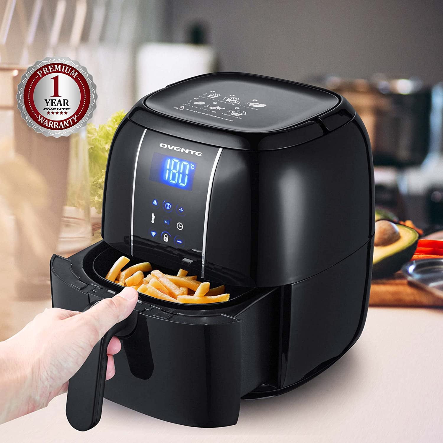 Compact Air Fryer, 3.2 Quart Electric Hot Cooker with 1400W Power, Digital LED Touch Screen, Auto Shutoff, Dishwasher Safe Non-Stick Basket, Perfect for Healthy & Oilless Food, Black FAD61302B