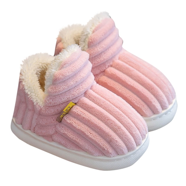 Xfvqtps Children Fuzzy Slippers Fluffy Cover Heel Shearling Fleece Solid Color Memory Foam Soft Sole Non Slip Thickened Comfortable Indoor Warm Winter House Slippers Pink