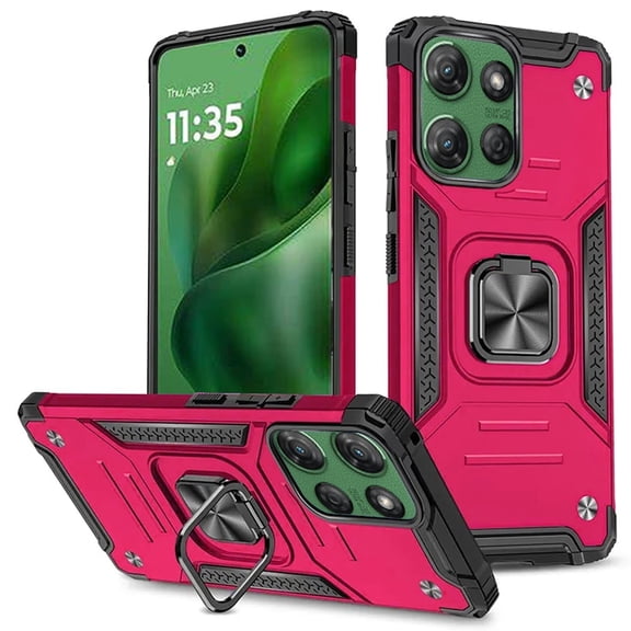 For Motorola Moto G 5G 2025 XT2513V Robust Kickstand Phone Case Cover Tempered Glass - Pink