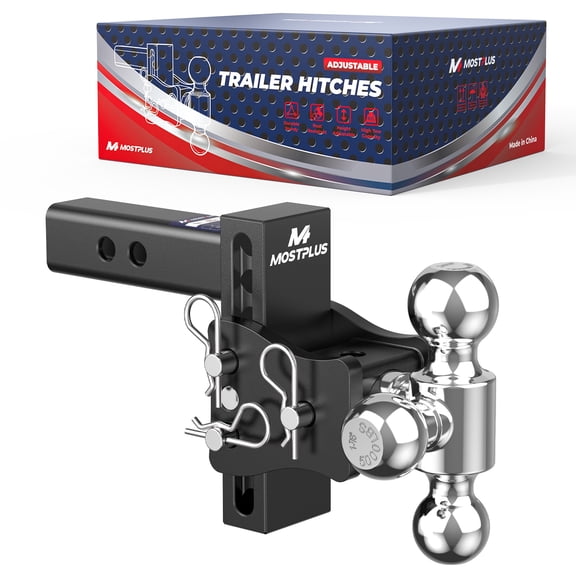 MOSTPLUS 2 Inch Hitch Receiver 6 Inch Drop Adjustable Trailer Hitch Ball Mount with Triple Trailer Balls 15000 lbs Capacity