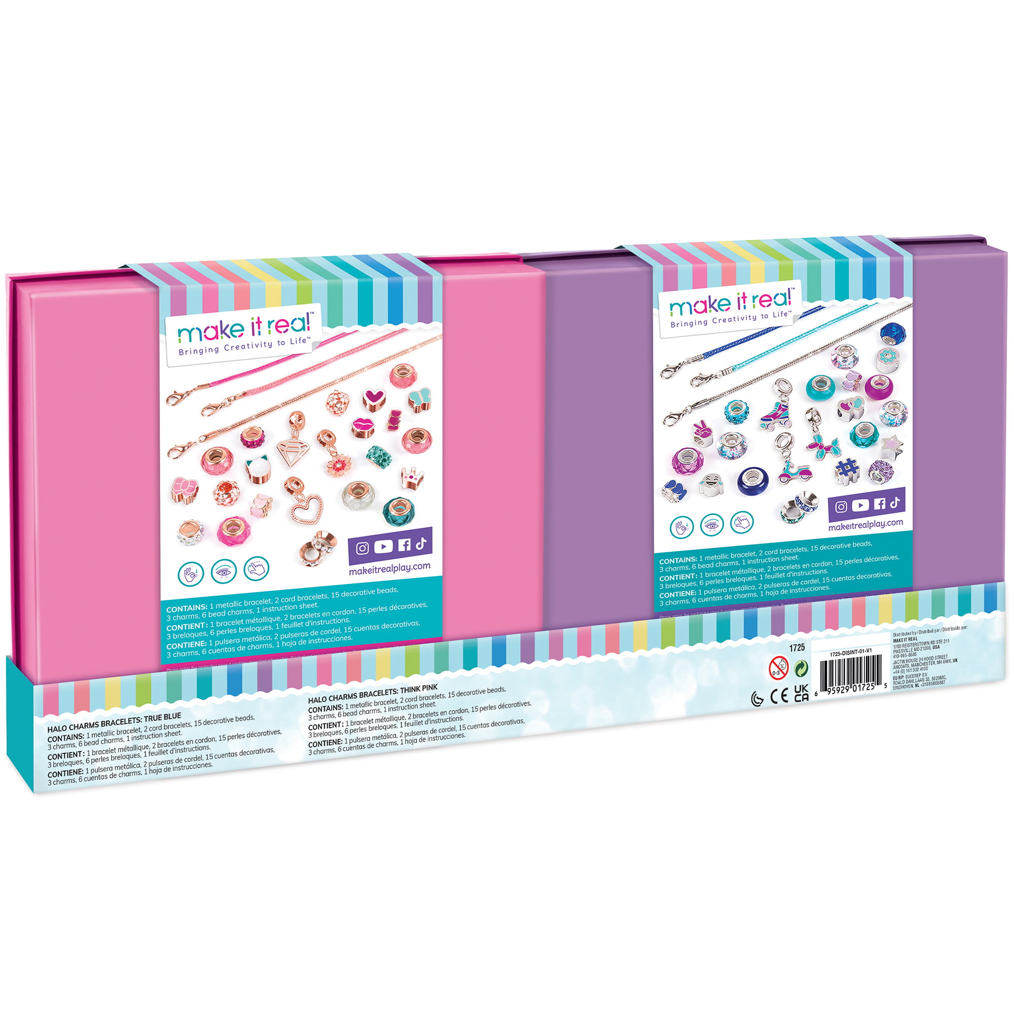Make It Real: Halo Charms 2-in-1 True Blue & Think Pink DIY Jewelry Kit -  Create 6 Bracelets, 56 Pieces, Tweens & Girls Ages 8+ 
