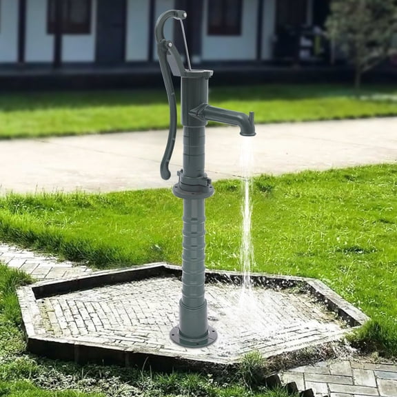 Dark Green Cast Iron Pitcher Pump, Manual Hand Suction Well Pump, Hand Water Pump with Pump Raised Base