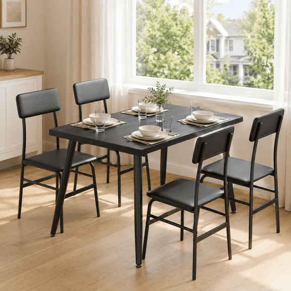 Dining Table Set for 4, Jolifa 5-Piece Kitchen Table and Chairs Set for Living Room & Office, Black