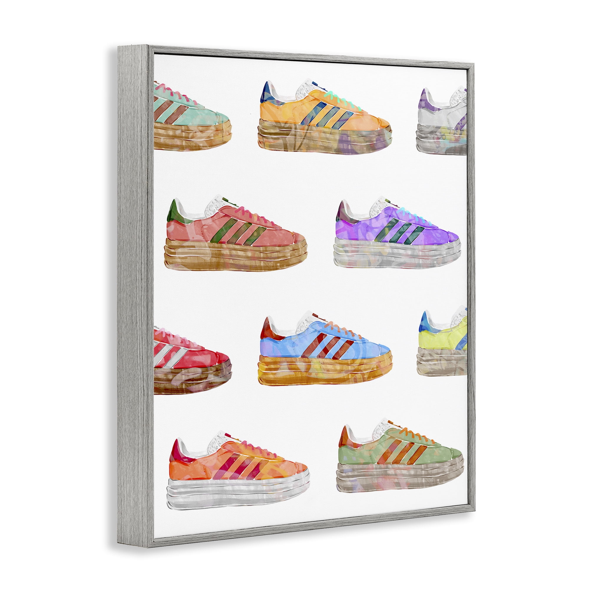 Stupell Industries Various Striped Sneakers Beauty & Fashion Painting Gray Framed Art Print Wall Art, 11 x 14