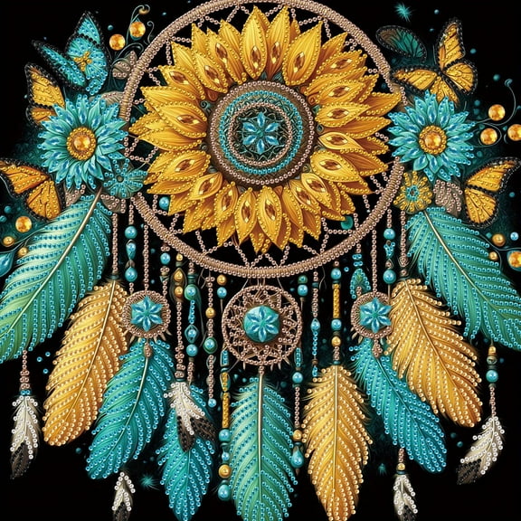 5D DIY Diamond Painting Kit, Sunflower Dreamcatcher Pattern Home Decor Handicraft, Complete Tool Kit Included, 15.7x15.7in