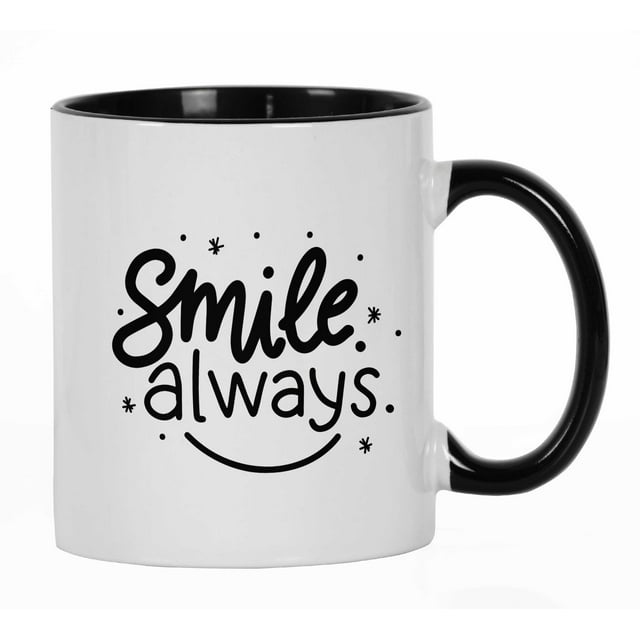 Inkdotpot Smile Always 11oz CeramicCoffeeMug Positive Inspirational Quotes Gift For Employee Boss Coworkers -Black