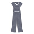 thumbnail image 3 of Two Piece Sets for Women Summer Spring Outfits Color Block Travel Cruise Resort Wear 2026 Beach Vacation Wide Leg Pants Set(Dark Blue,XXXXXXL), 3 of 3