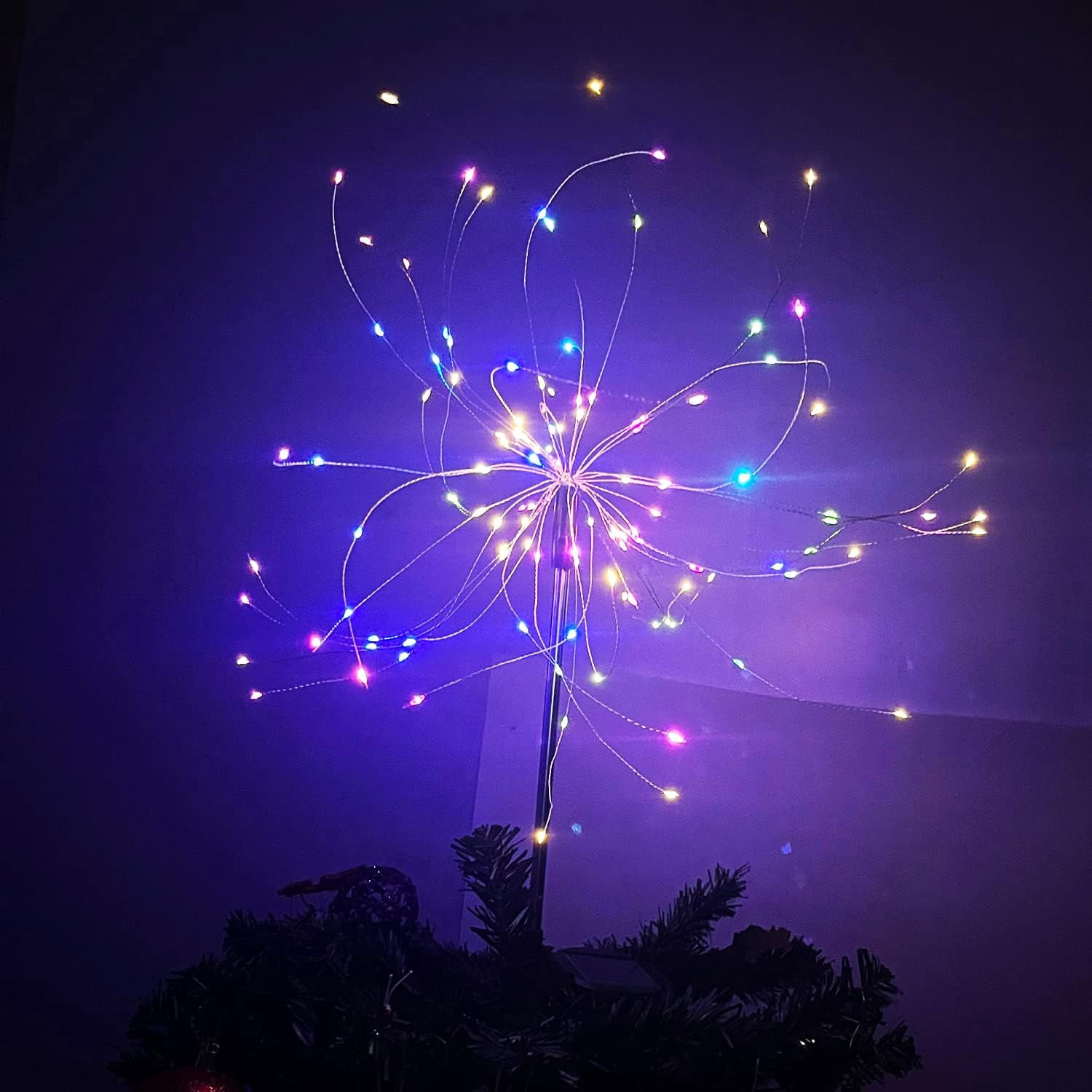Solar Garden Lights Solar Firework Lights, 2 Pack 120 LEDs 2 Lighting Modes Waterproof Solar String Light for Garden Patio Walkway Pathway Party Wedding Decorative - Colorful