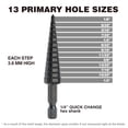 thumbnail image 3 of Brocas escalonadas Jerax Tools HSS de 3 a 12 mm para hierro, cobre y madera, 3 of 5