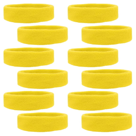 Kenz Laurenz Yellow Sweatbands 12 Terry Cotton Sports Headbands Sweat Absorbing Head Bands