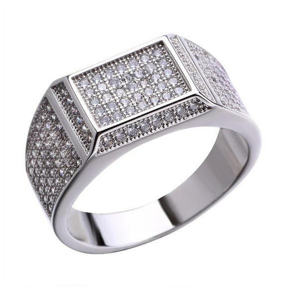 Men's Micro-Inlaid Full Diamond Zircon Wide Version Large Ring