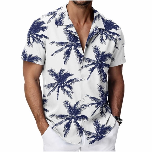 Brnmxoke Mens Summer Button Down Shirts,Loose Fit Casual Collared Hawaiian T-Shirt Short Sleeve Graphic Tropical Holiday Vacation Beach Tops Multicolor,L