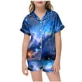 thumbnail image 2 of JUMEYU Silk Pajamas for Kids Kids Toddler Girl Pajamas Satin Button Down Shirt Top and Shorts 2pcs Pjs Sets Sleepwear 4T 5T (Blue,4-5 Years), 2 of 4