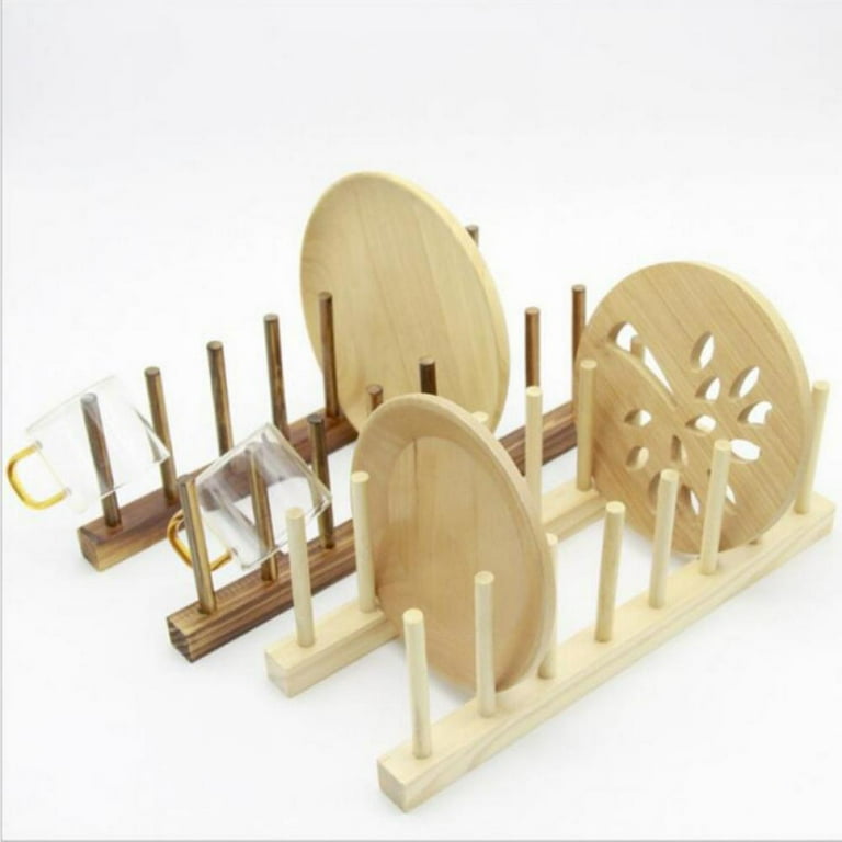 PRAETER Bamboo Wooden Dish Rack Plates Holder Kitchen Storage