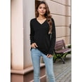 thumbnail image 6 of Womens Long Sleeve Shirts V Neck Casual Tops Loose Dressy Basic Fall Fashion Trendy Outfits Winter Clothes Black XXL, 6 of 8