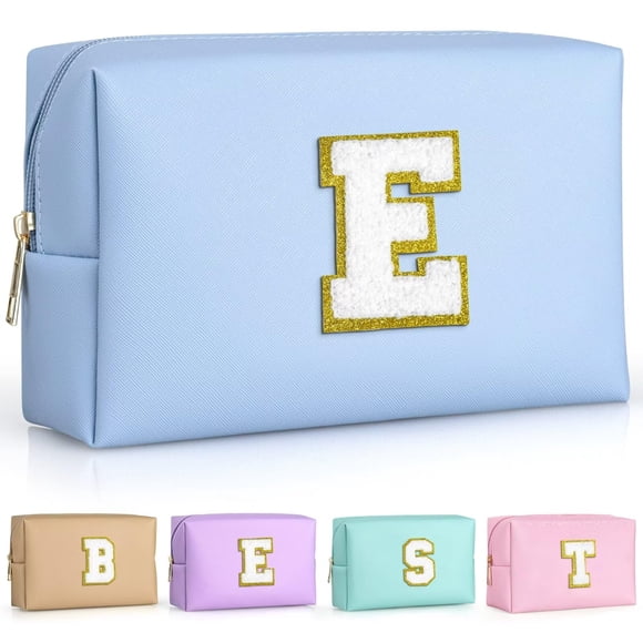 TOPEAST Regalos de cumpleaños para mujer, Neceser de viaje con iniciales personalizadas, Regalos de San Valentín para ella (Azul cielo E)