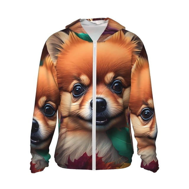 Balery Colorful Leaf Chihuahua Sudadera ligera de manga larga con capucha y protección solar UPF 50+ para hombre y mujer, ideal para pesca y running-Small
