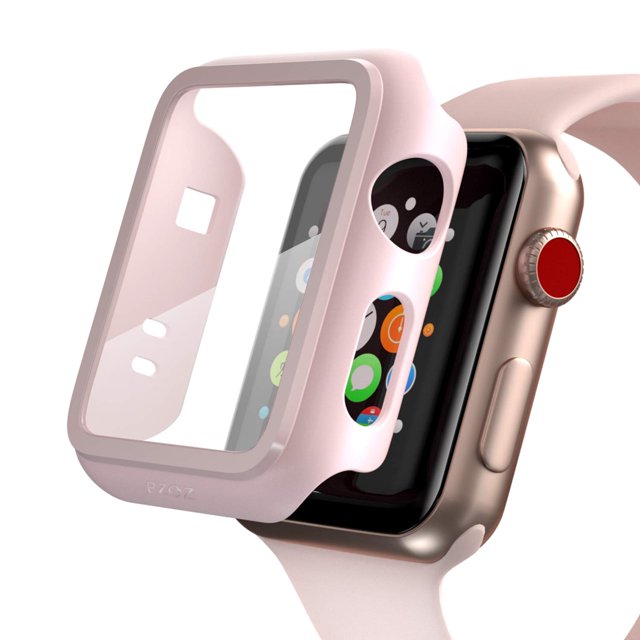 PZOZ Compatible for Apple Watch Series 3 / Series 2 Case with Screen Protector 38mm Accessories Slim Guard Thin Bumper Full Coverage Matte Hard Cover Defense Edge for iWatch Women Men GPS (Pink)