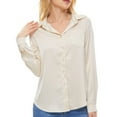 thumbnail image 3 of Needbo Women's Blouse Satin Silk Long Sleeve Button Down Shirts with Pocket Casual Work Office Top, Champagne XS-3XL, 3 of 7