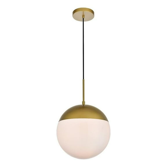 Living District Eclipse 1-Light & Glass Metal Pendant in Brass/White