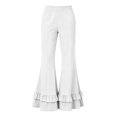 thumbnail image 4 of Women's High Waist Double Tier Ruffle Hem Flare Pants, Soft Bell Bottom Trousers with Pockets, Stretchy Casual Wide Leg Lounge Pants for Daily Wear White XL, 4 of 4