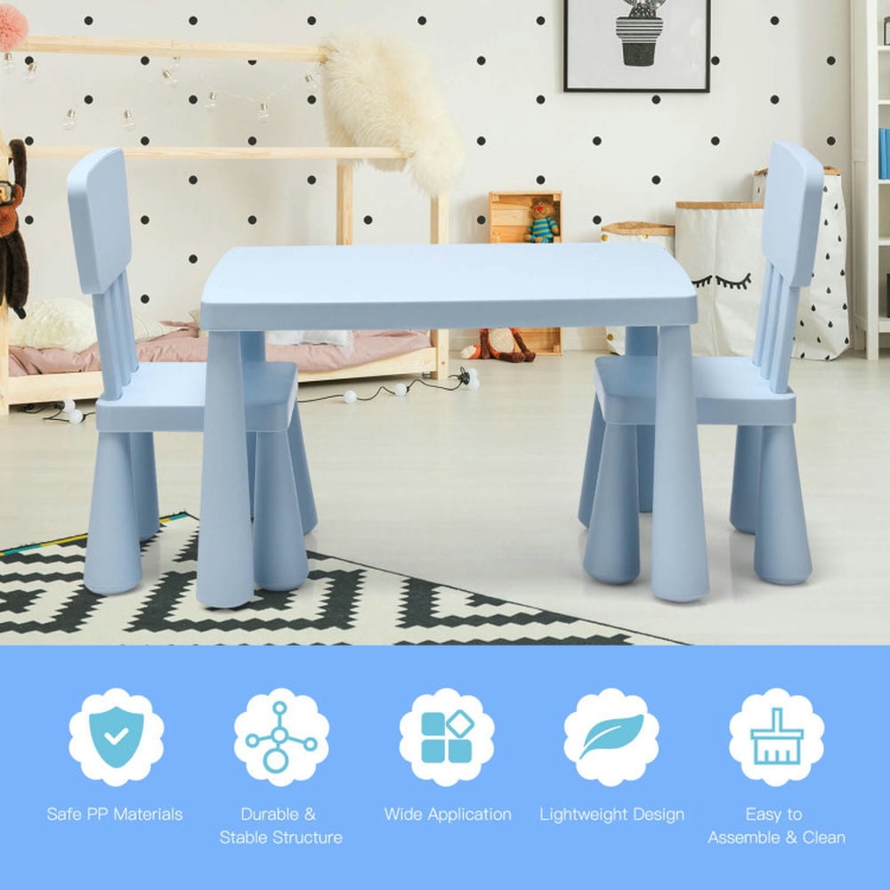 Topcobe 3 Pieces Toddler Multi Activity Play Dining Study Kids Table and Chair Set, Toddler Chair and Table Set-Blue