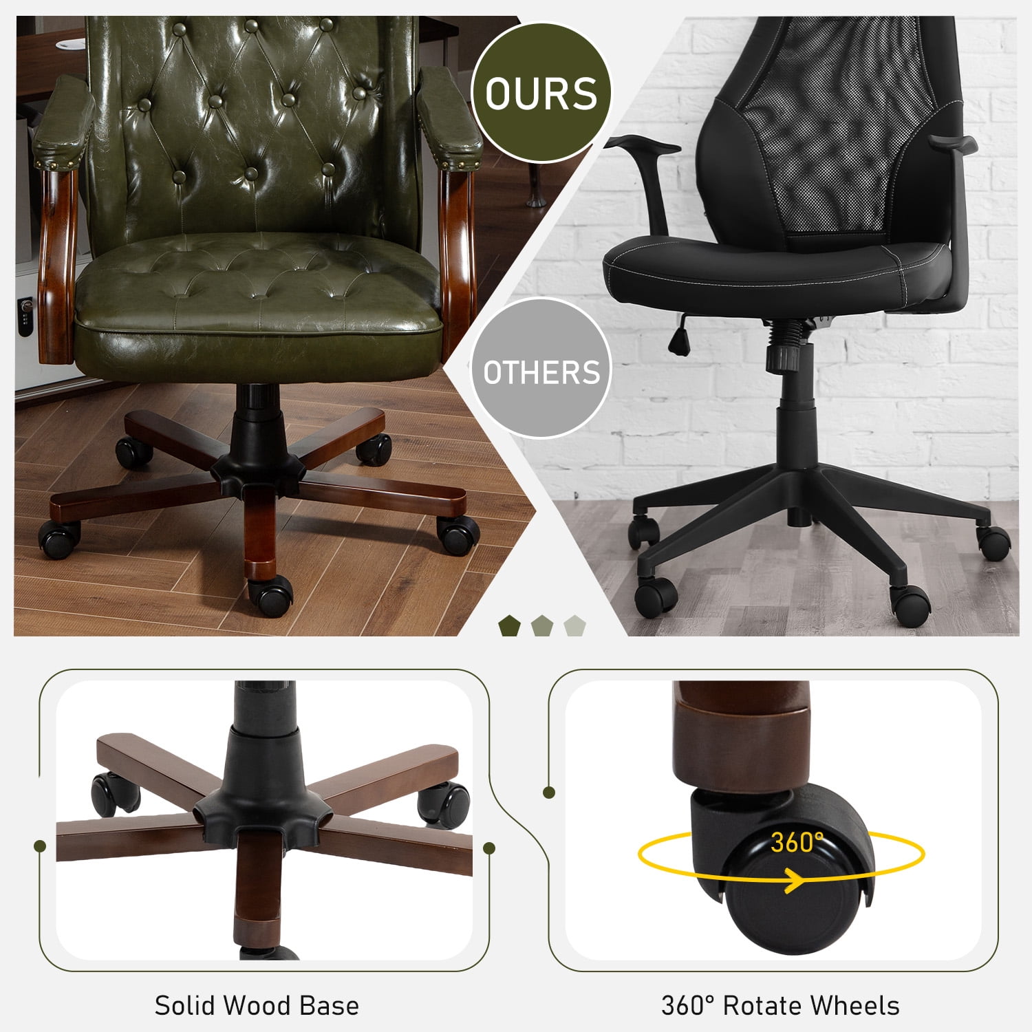 AVAWING Ergonomic Executive Office Chair, Vintage Faux Leather Swivel Work Chair, Green